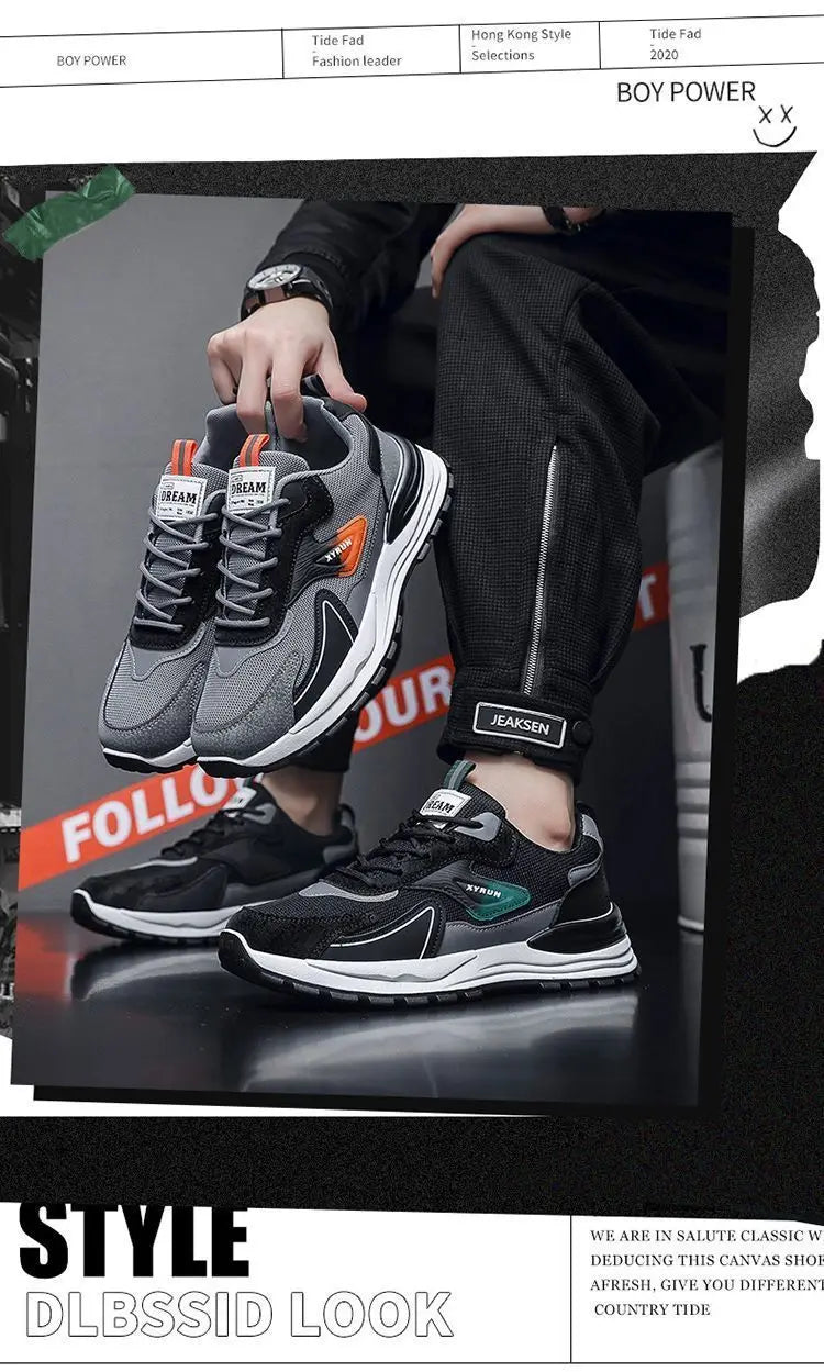 Men's Shoes New Fashion Sports Comfortable Breathable Casual Outdoor Mesh Sneakers Trending Lace-Up Thick Sole Casual Shoes