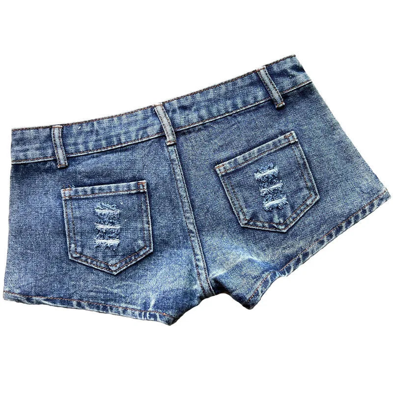 Sexy Side Zipper Split Denim Shorts Women Hot Pants Worn Out Nightclub Low Waist Jeans Y2k