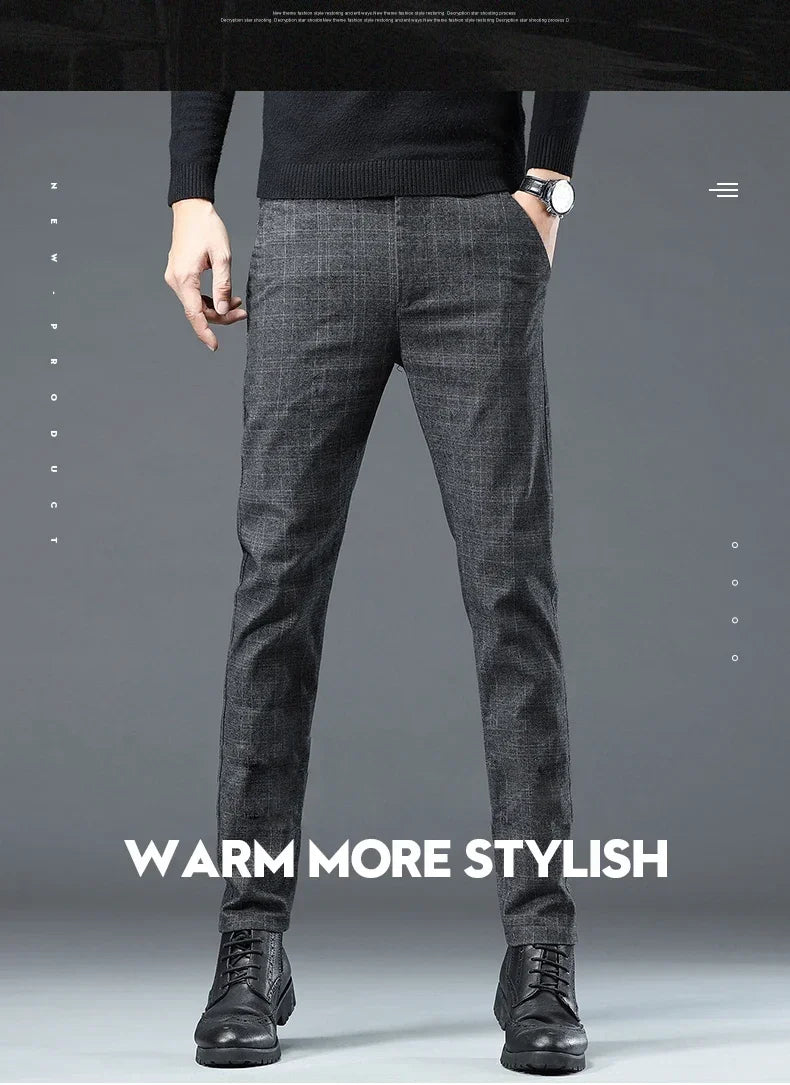 Business Men Pants Spring Autumn Korea Cotton Comfortable Elastic Plaid Casual Fashion Trousers Male Clothing Suit Pant