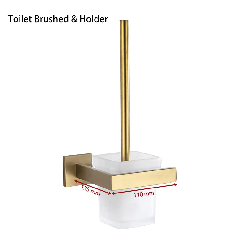 Gold Brushed Bathroom Accessories Hardware Towel Bar Rail Toilet Paper Holder Towel Rack Hook Soap Dish Toilet Brush