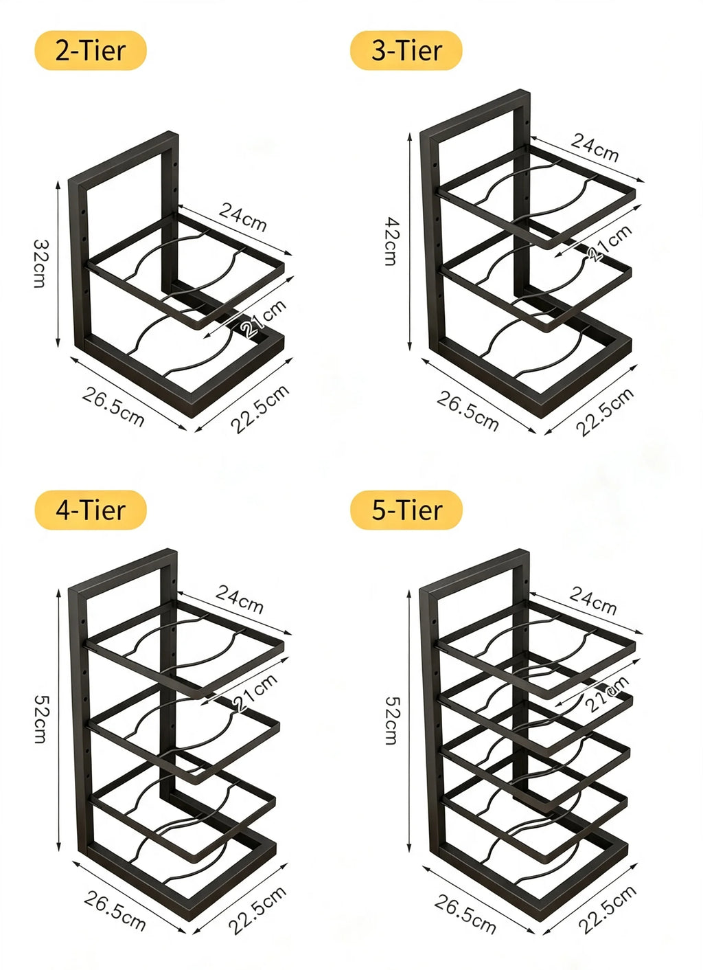 Adjustable Pot Rack Organizer, Kitchen Carbon Steel Pot Storage Rack, Multi-Layer Household Pot and Pan Organizer for Cabinet Un