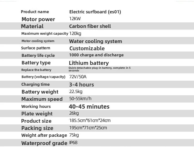 Power Surfboard Carbon Fiber Electric Surfboard