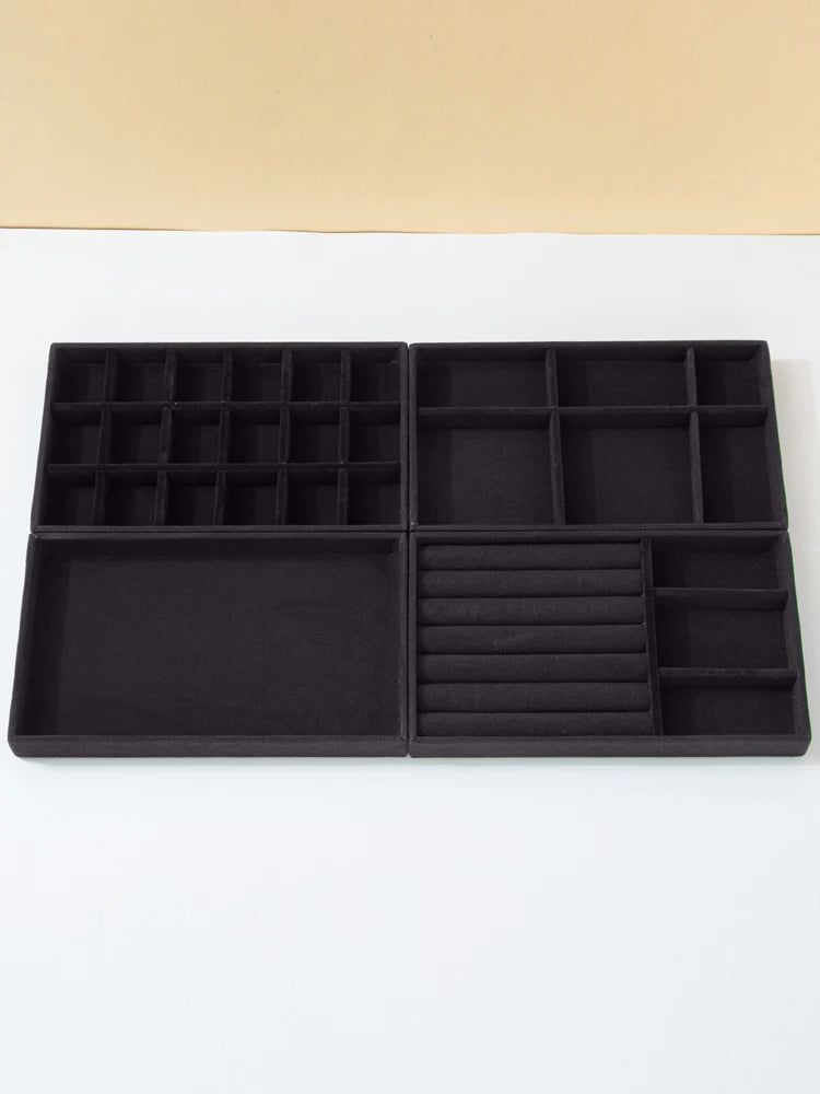 Black Jewelry Organizer Velvet Jewelry Storage Tray Display Ring Bracelet Necklace Storage Box Showcase Drawer