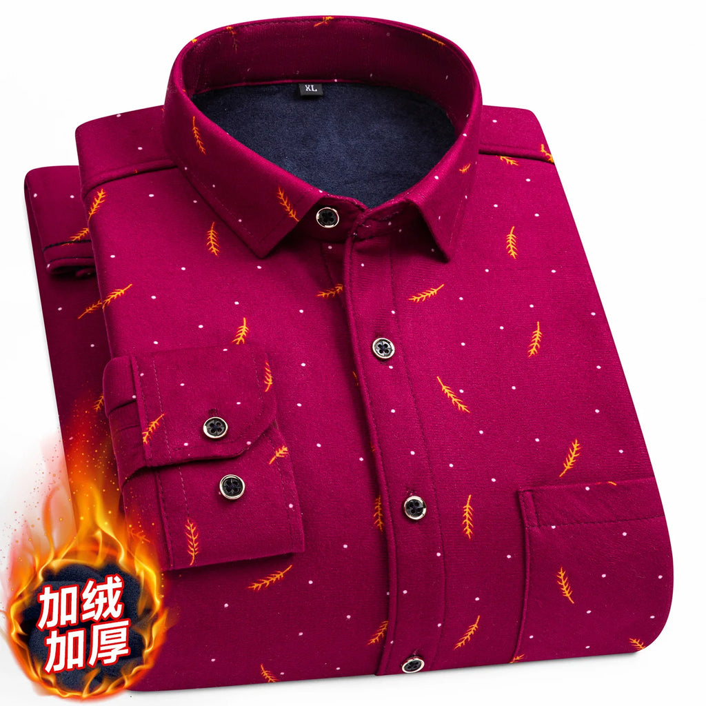 2025 Autumn Winter Men's Fashion Plaid Striped Print Shirts Double-sided Fleece Long Sleeve Thick Warm Shirts Soft Big Size 7XL