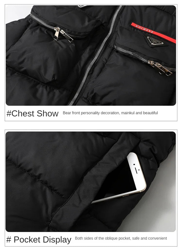 New in Padded Vest Men Winter Hooded Zip-up Turtleneck Sleeveless Jacket Male Cotton Down Autumn Warm Pocket Work Wear Waistcoat