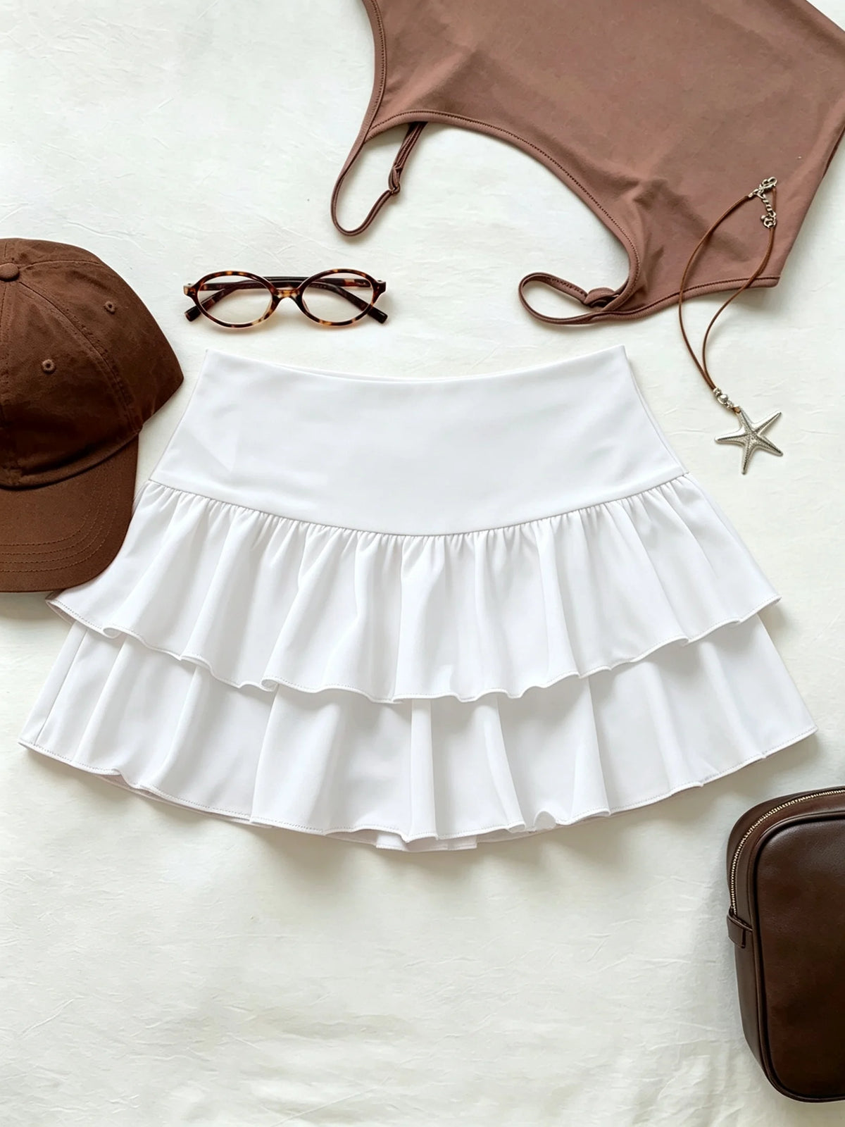 Women High Waist Ruffle Layered Mini Skirt Double Layer Tiered Short Skirt Y2K Sexy Sweet Casual Vacation Party Basic Skirt