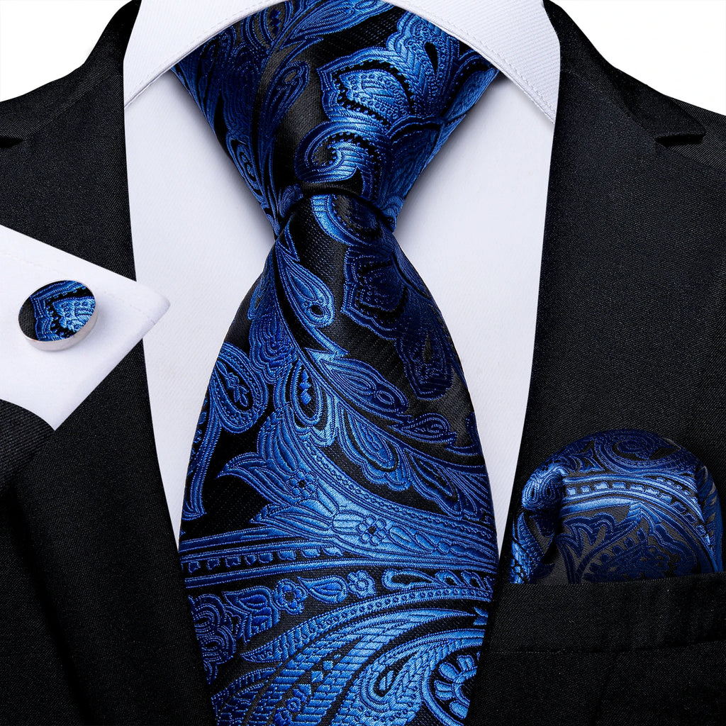 8cm Men's Polyester Ties Pocket Square Cufflinks Green Gold Paisley Wedding Party Accessories Necktie Gift