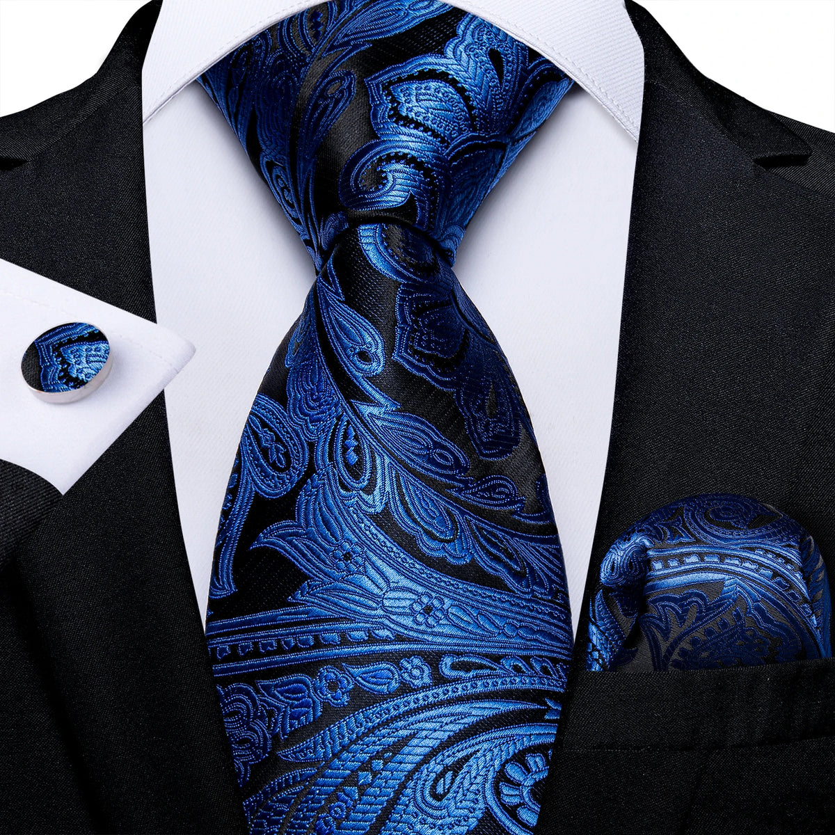 8cm Men's Polyester Ties Pocket Square Cufflinks Green Gold Paisley Wedding Party Accessories Necktie Gift