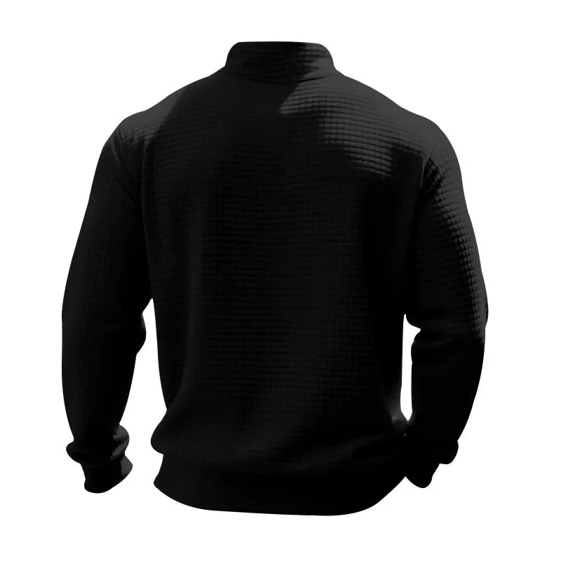 semi-zipper sweater men's autumn and winter jacquard small checkered stand-up collar casual pullover large size sweater
