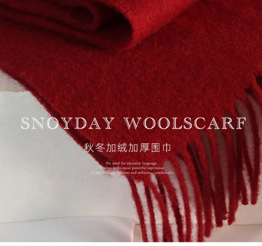 High Quality 100% Wool Muffler Classic Simple Solid Men Women Scarf Fall Winter Thick Casual Shawl Male Female Tassel Scarves