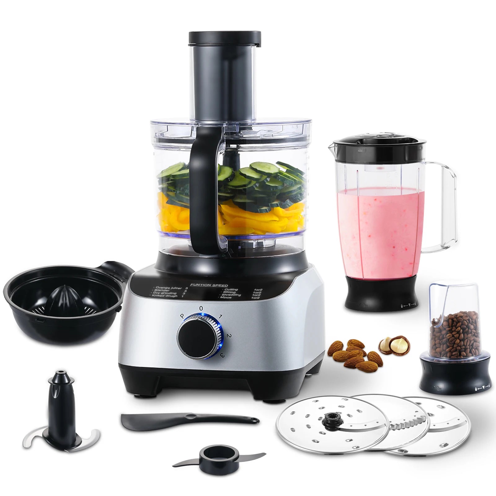1300W Commercial-Grade Food Processor | 3.5L Dough Kneader 1.5L Citrus Juicer 11-Piece Pro Kit for Chopping/Grinding/Blending