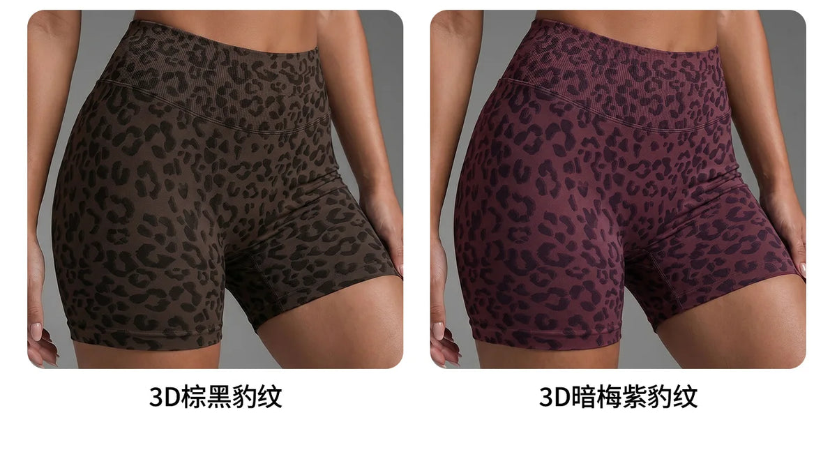 Seamless Leopard Print Yoga Shorts Women High Waist Biker Shorts Tummy Control Gym Workout Fitness Athletic Shorts Activewear