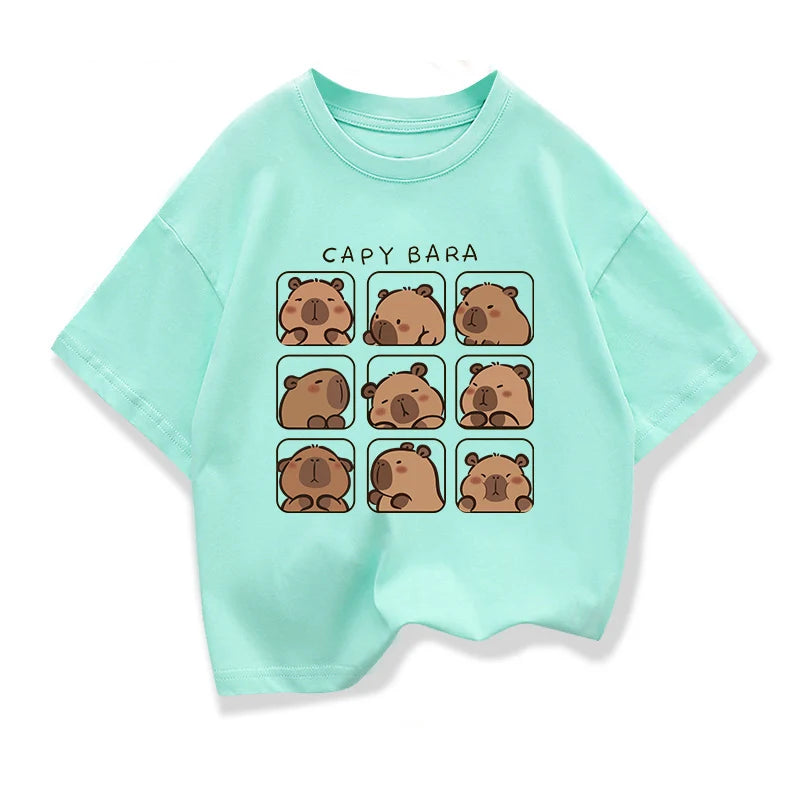 Capybara Kids Clothing Tees Summer Printed Cartoon Fashion Short Sleeve T-shirt Girls Loose Casual Tops T Shirts Crewneck