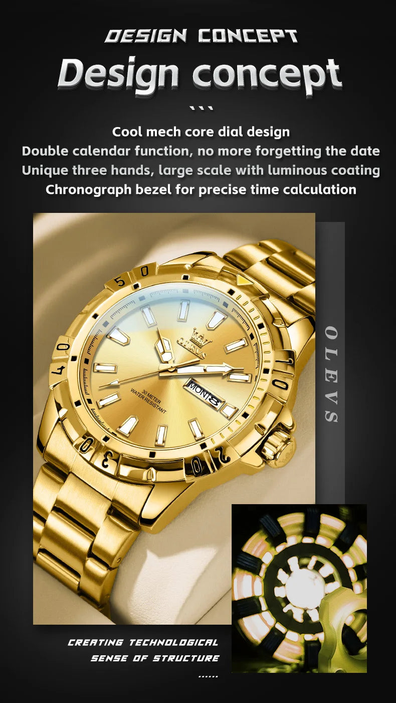 OLEVS 5560 Luxury Brand Man Quartz Watch Waterproof Stainless Steel Strap Watches for Men Dual Calendar Business Men Wristwatch