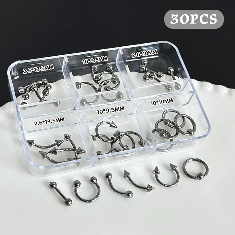 30pcs/box 6 Grids Nail Piercing Punk Charm Metal Alloy Pierced Black/White Nail Jewelry Decor 3D Nail Supply For Cool Girl