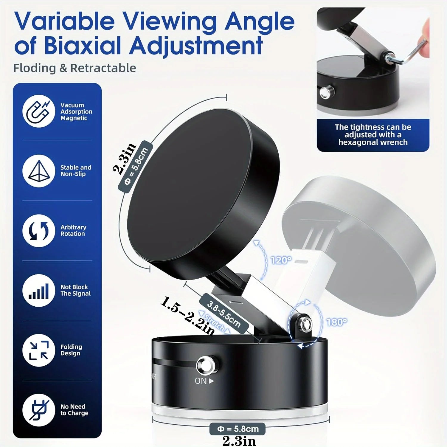 Upgraded A2 Vacuum Magnetic Phone Holder – N52 Strong Magnet, One-Button Exhaust, Strong Suction Cup for Smooth Surfaces