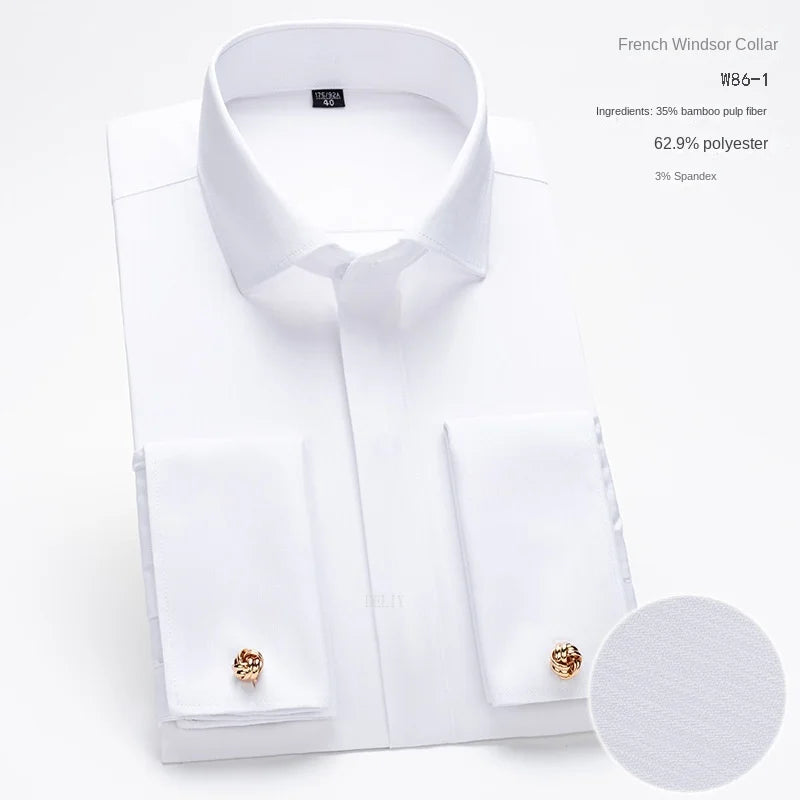 2026 Men's Long-sleeved Shirt High-grade Niche Chic Double Folded Sleeve Windsor Collar Dress Random SelectionFrench Cufflif