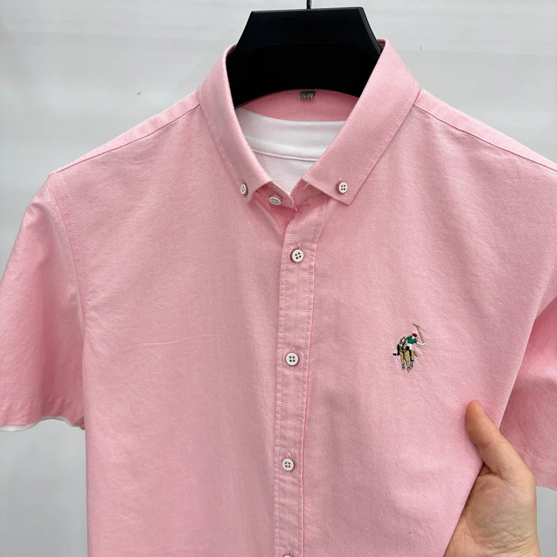 Short Sleeved Shirt Men's Summer New Item Pure Cotton High-end Brand Little Horse Logo Embroidered Casual Shirt