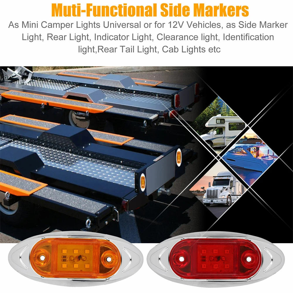 12V-24V 6 LED Side Marker Indicators Light Car Clearance Signal Brake Rear Warning Tail Light Truck Trailer Waterproof