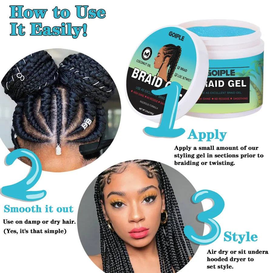 GOIPLE 100g Tea Tree Mint Braid Styling Gel Edge Control Frizz Smooth Hair Wax Pomade Loc Twist Braiding Cream For African Women