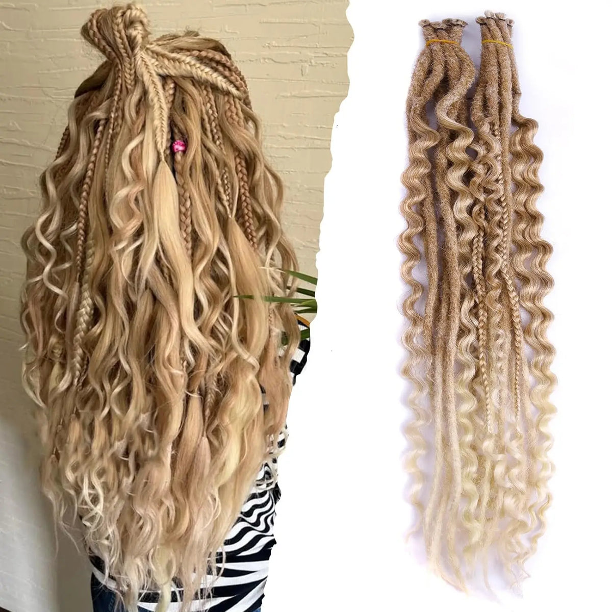 Synthetic SE Dreadlocs Braids Hair Extensions, 24 Inch 8 Strands/Lot 3 In 1 Mixed Hippie Style Single End Dreadslocks for Women