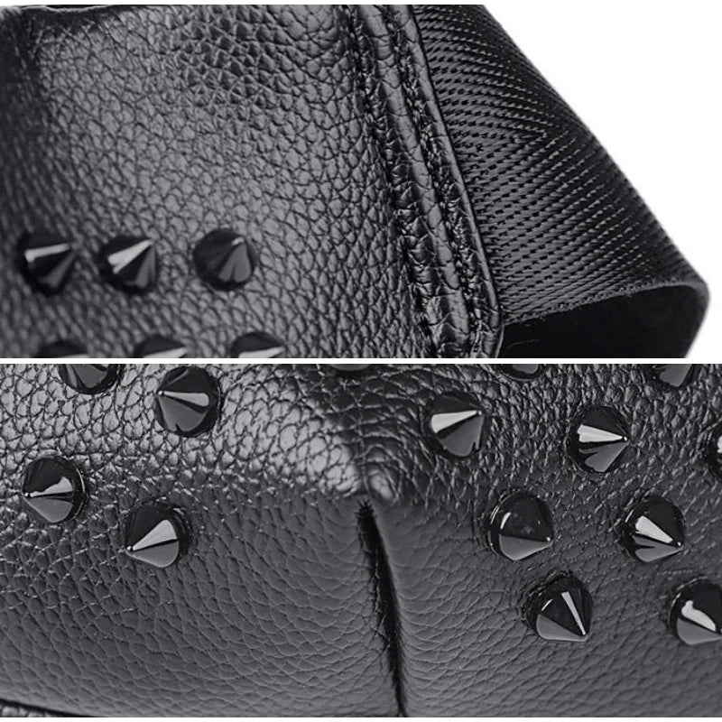 Men Clutch Bag Fashion Personalized Rivet Design HighQuality Leather Waterproof Wallet Versatile Contrast Color Simple ZipperBag