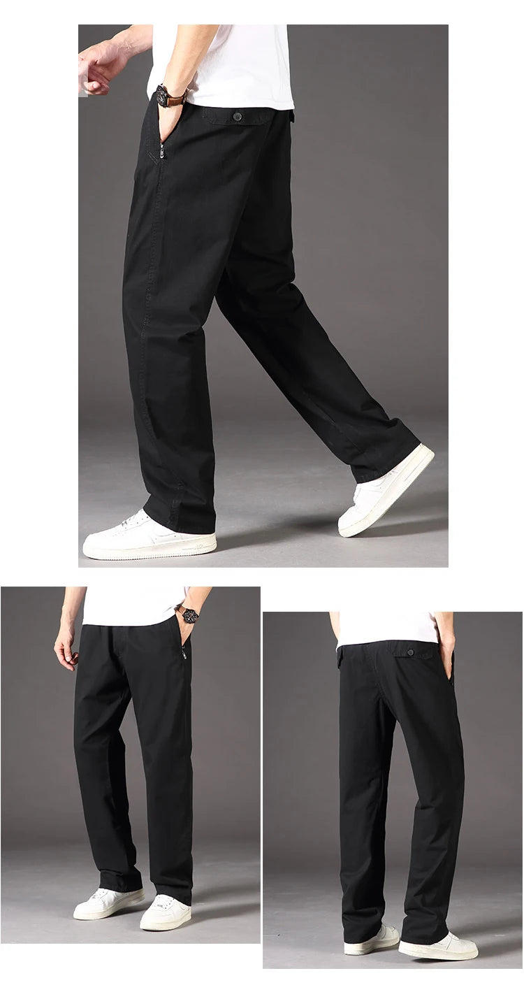 Mens Casual Cargo Pants Loose Fit Spring Autumn Men's Cotton Trousers Sports Many Pockets Wide Leg Straight Pants