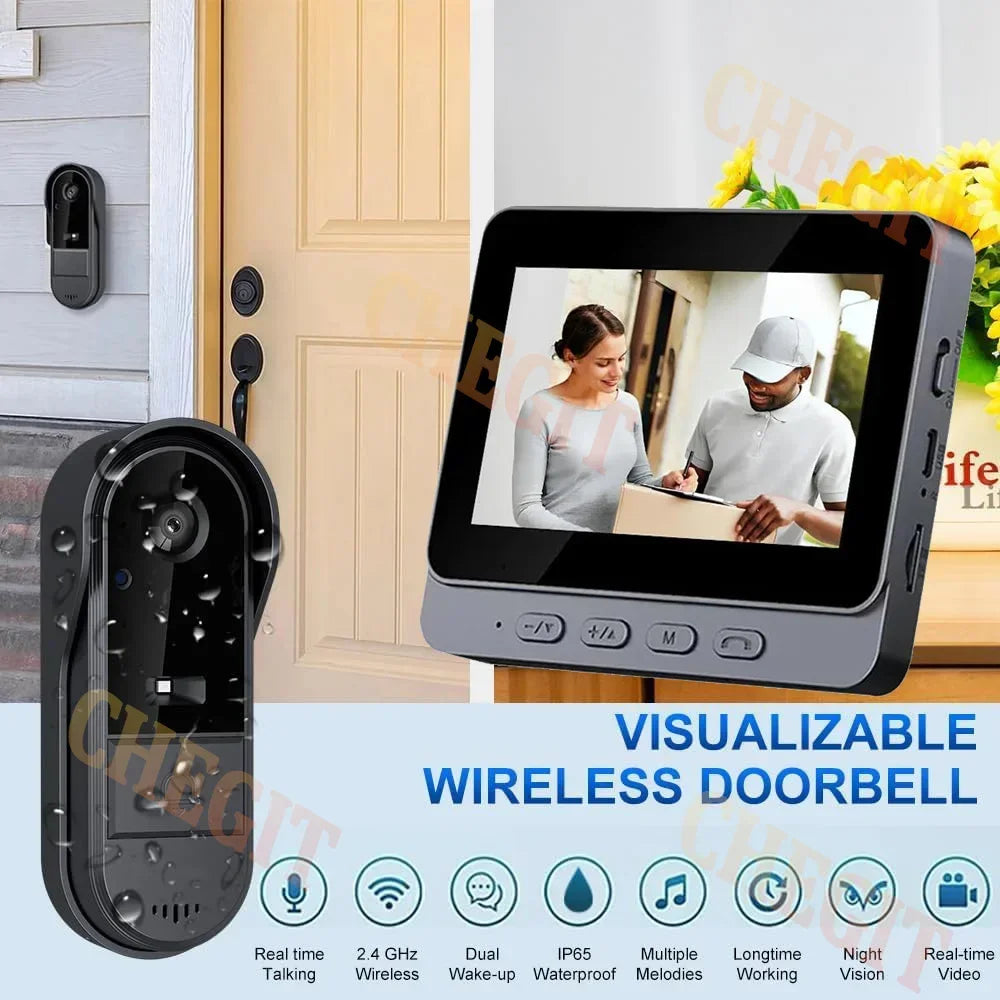 New Waterproof Doorbell Camera 4.3in IPS Screen Wireless Intercom Doorbell Night HD Vision Smart Home Security Video By Bell