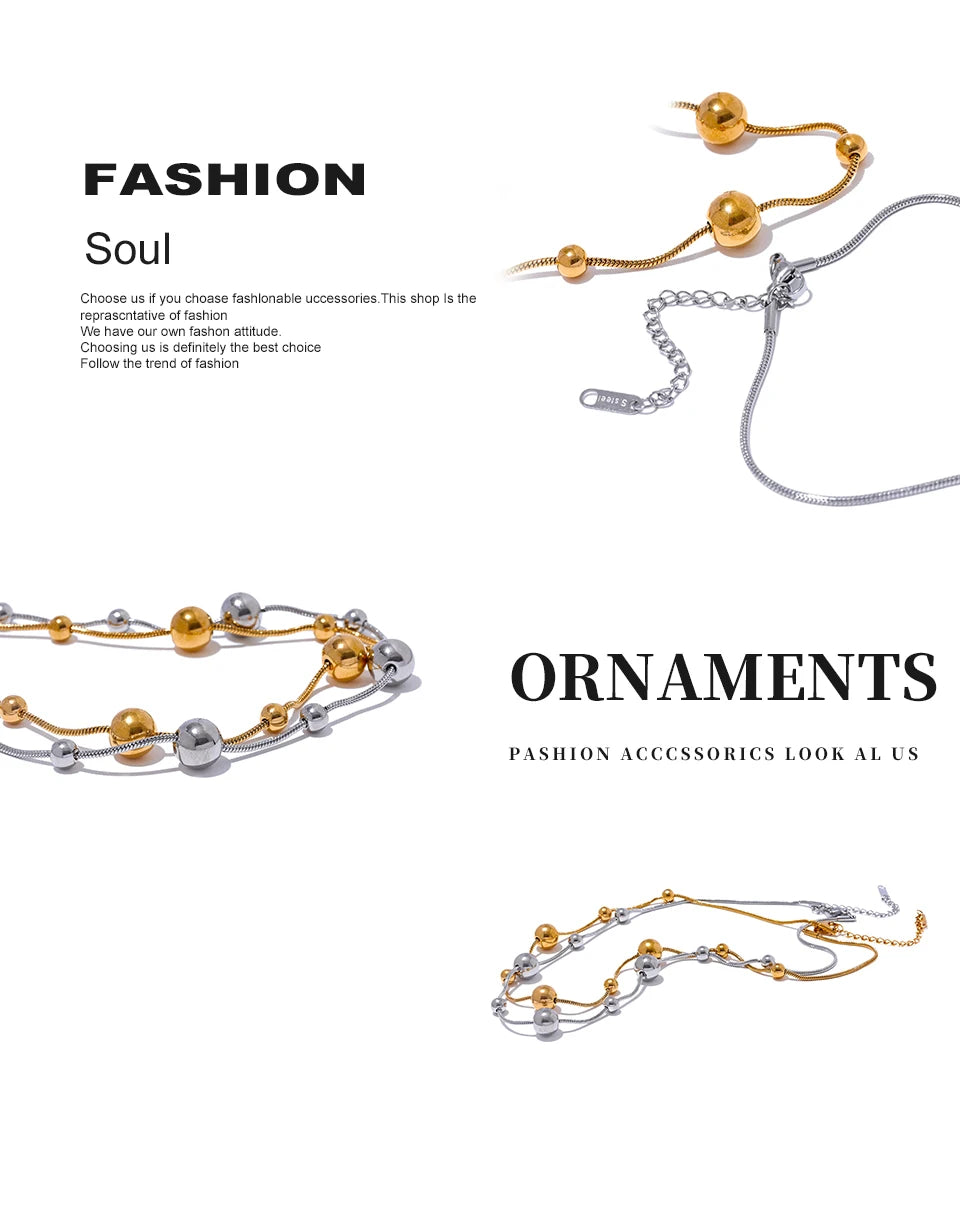 Yhpup High Quality Stainless Steel Round Beads Chain Statement Necklace for Women 18K PVD Plated Stylish Jewelry Rust Proof