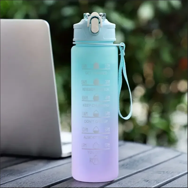 Sports Water Bottle with Time-Tracking Straw Leak Proof Locking Flip Cover for Easy Carry Ideal for Outdoor Adventures