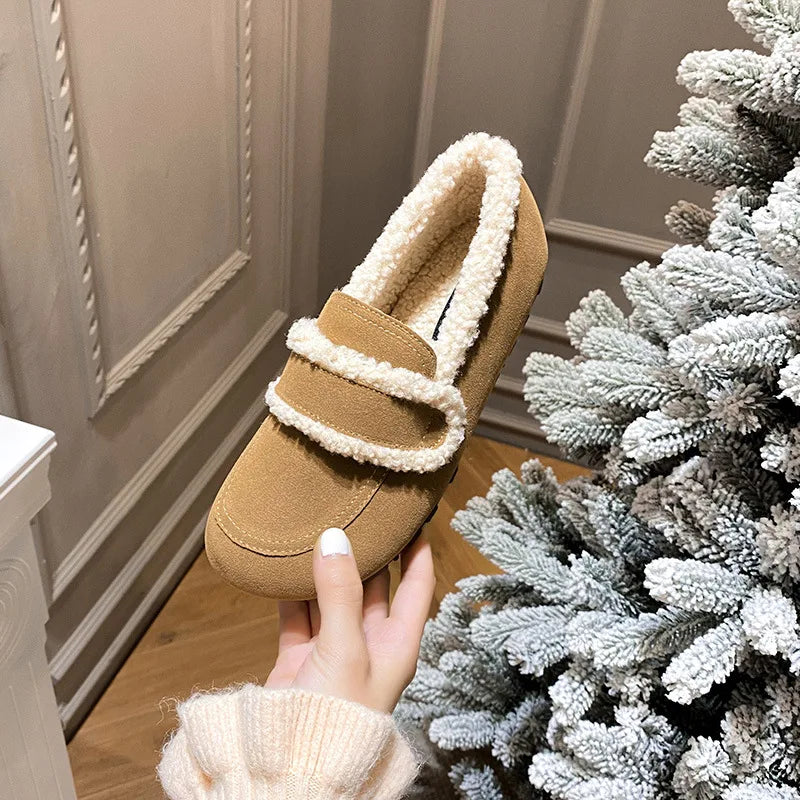 2026 Faux Suede Flats Women Lambswool Loafers Winter Warm Cotton Shoes Ladies Platform Fleeces Mocasines Female Sheep Fur Boots