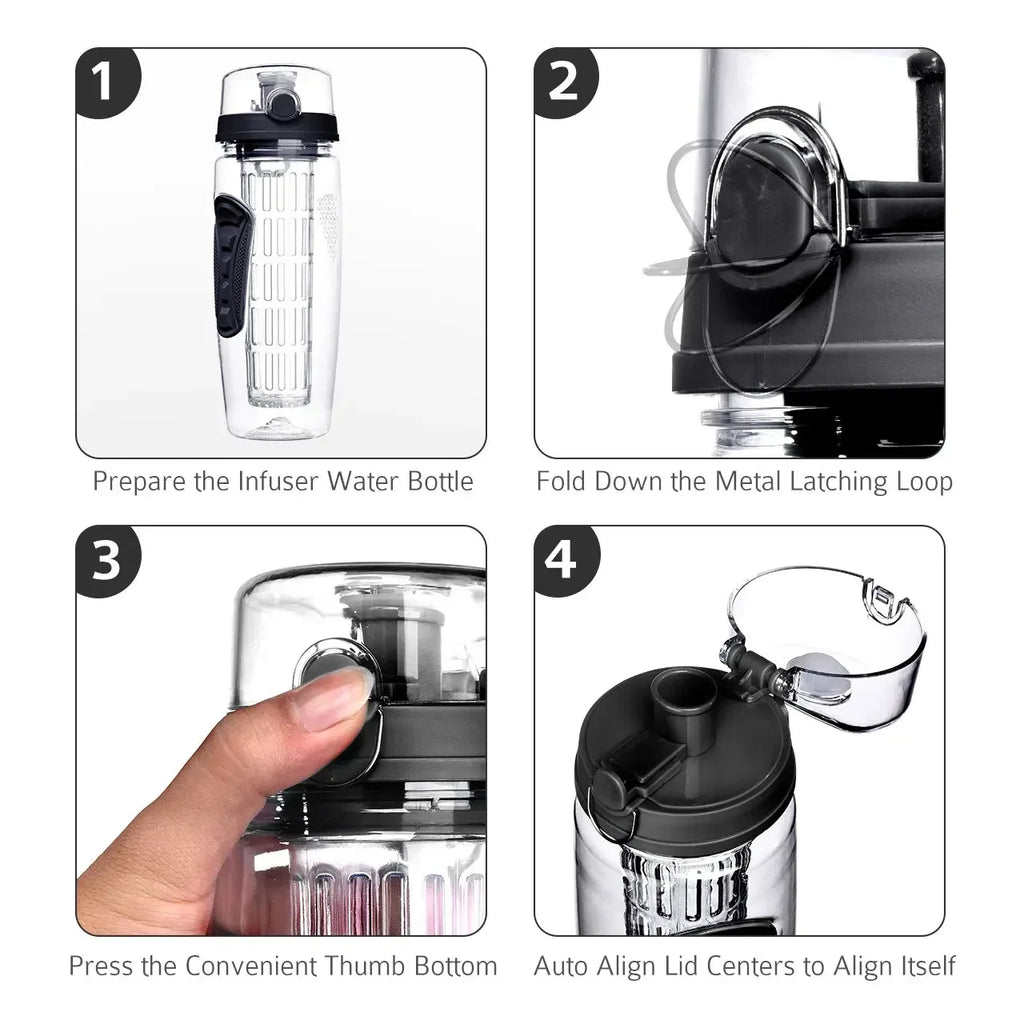 32 OZ Fruit Infuser Water Bottle BPA Free Sports Bottle Tritan Leakproof Plastic Fruit Water Bottle for Gym Camping Travel