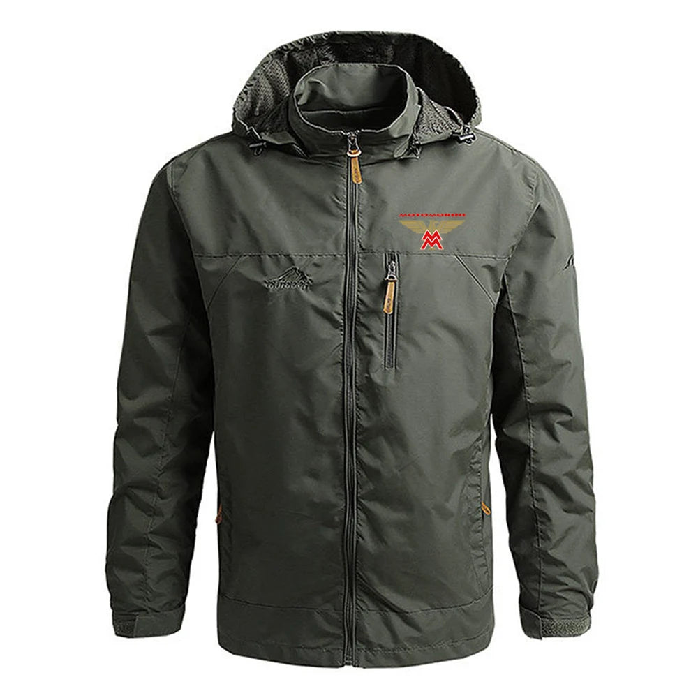 2024 Spring Autumn Mens Moto Morini Logo Print Popular Cardigan Zipper Detachable Hat Design Zipper Windproof Windbreaker Jacket