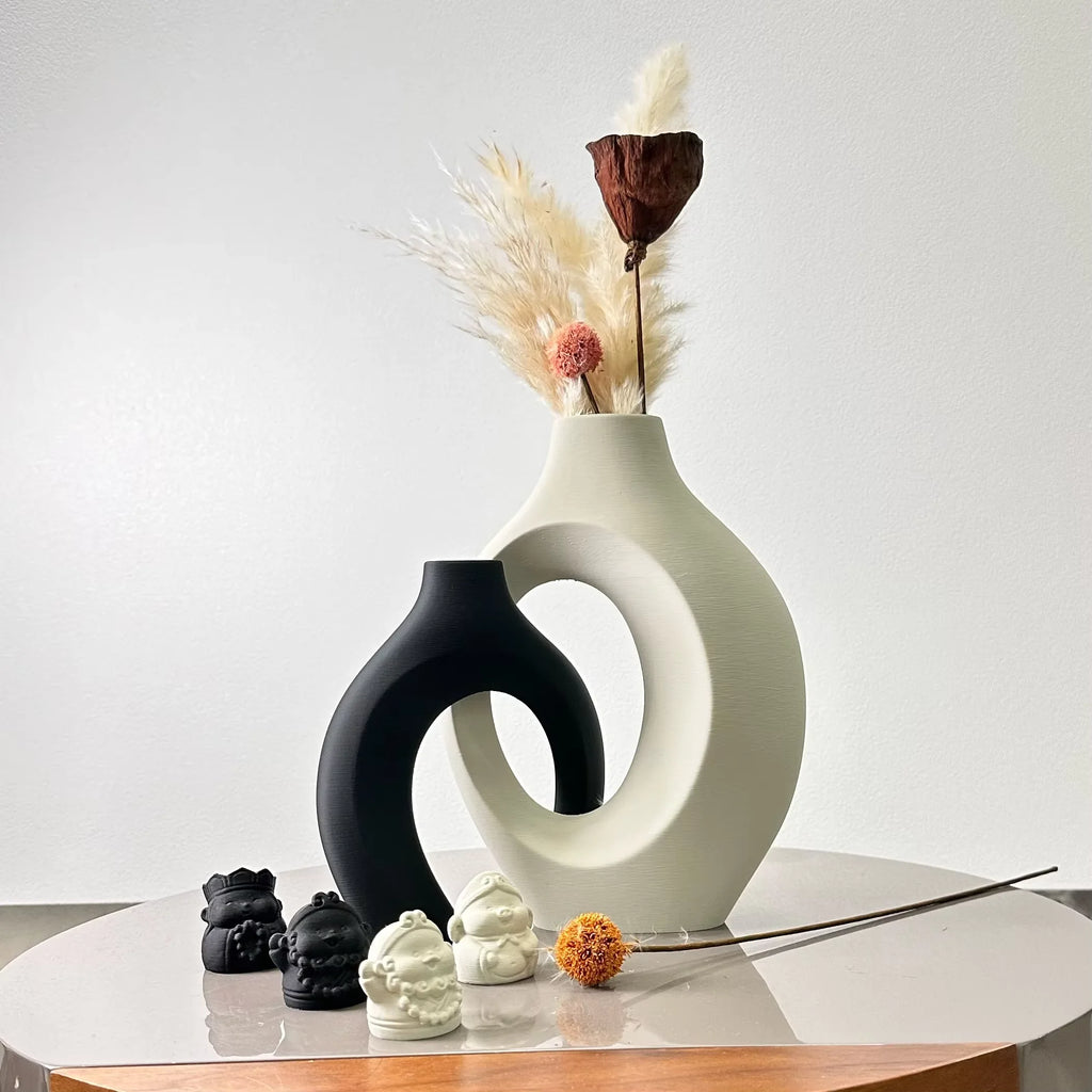 Hollow Nordic Modern Plastic Vase Set of 2 for Modern Home Decor,Modern Boho Hollow Flower Vases for Living Room Bookshelf