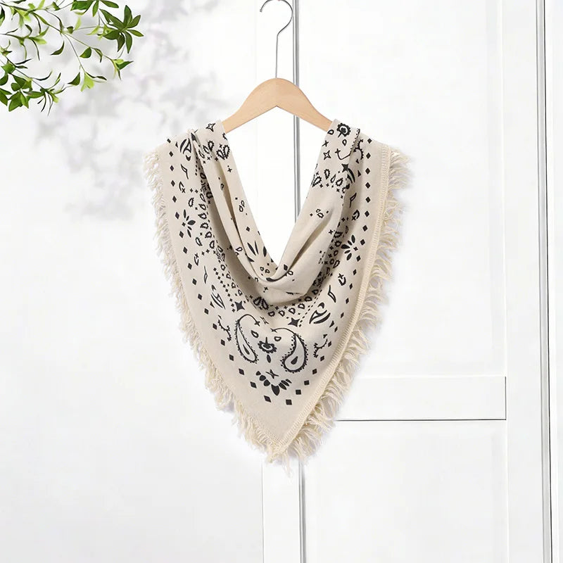 Vintage Solid Paisley Bandana Scarf for Women Square Neck Head Scarf with Fringes All-match Edge Retro Headband Hair Wrap 2026