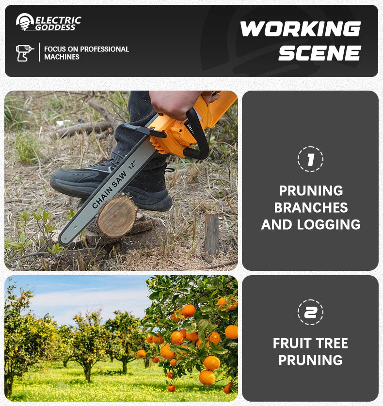 12-inch Two-hand Brushless Electric Chain Saw Automatic Lubrication System Portable Garden Logging Tool For Dewalt 20v Battery