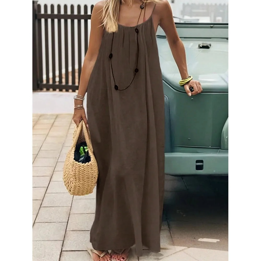 New with Back Tie Backless Cami Dresses Pure Color Soft Backless Sleeveless Comfortable Long Sundress for Women