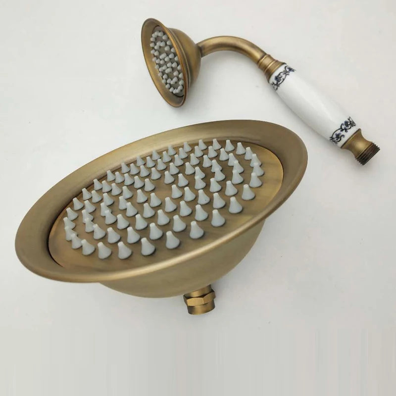 8 Inch Round Ceramic Handle Shower Head Bathroom Solid Brass Copper Rain Shower Head Waterall Hand Shower