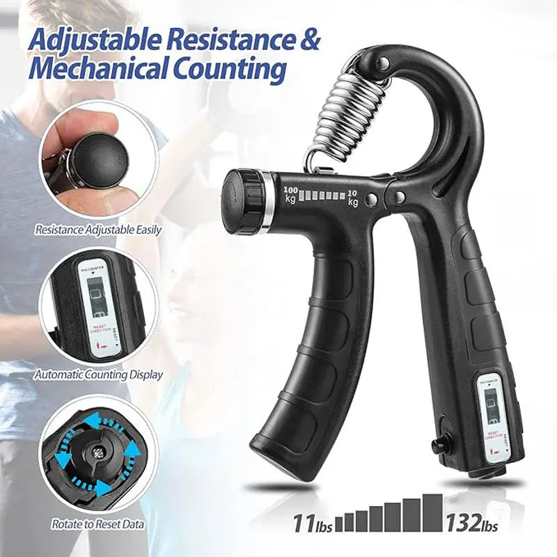 2-Piece Grip Strength Training Device with Counter, Grip Strengthener, Adjustable Resistance of 5-60 kg, Anti-Slip Handle