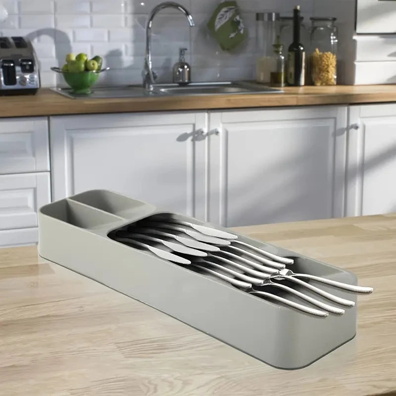 Cutlery Organizer Knife Storage Tray Spoon Organizer Space Saving Cutlery Rack Compartment Organizer Kitchen Drawer Organizers