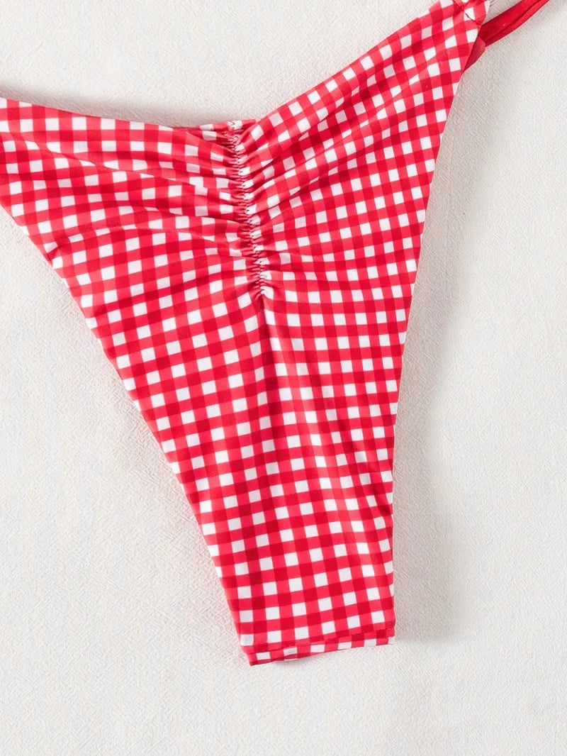 Retro Polka Dot Bikini Set Women Swimsuit Female Swimwear Micro Thong Bikinis Brazilian Halter Beach Wear Lace Up Bathing Suit