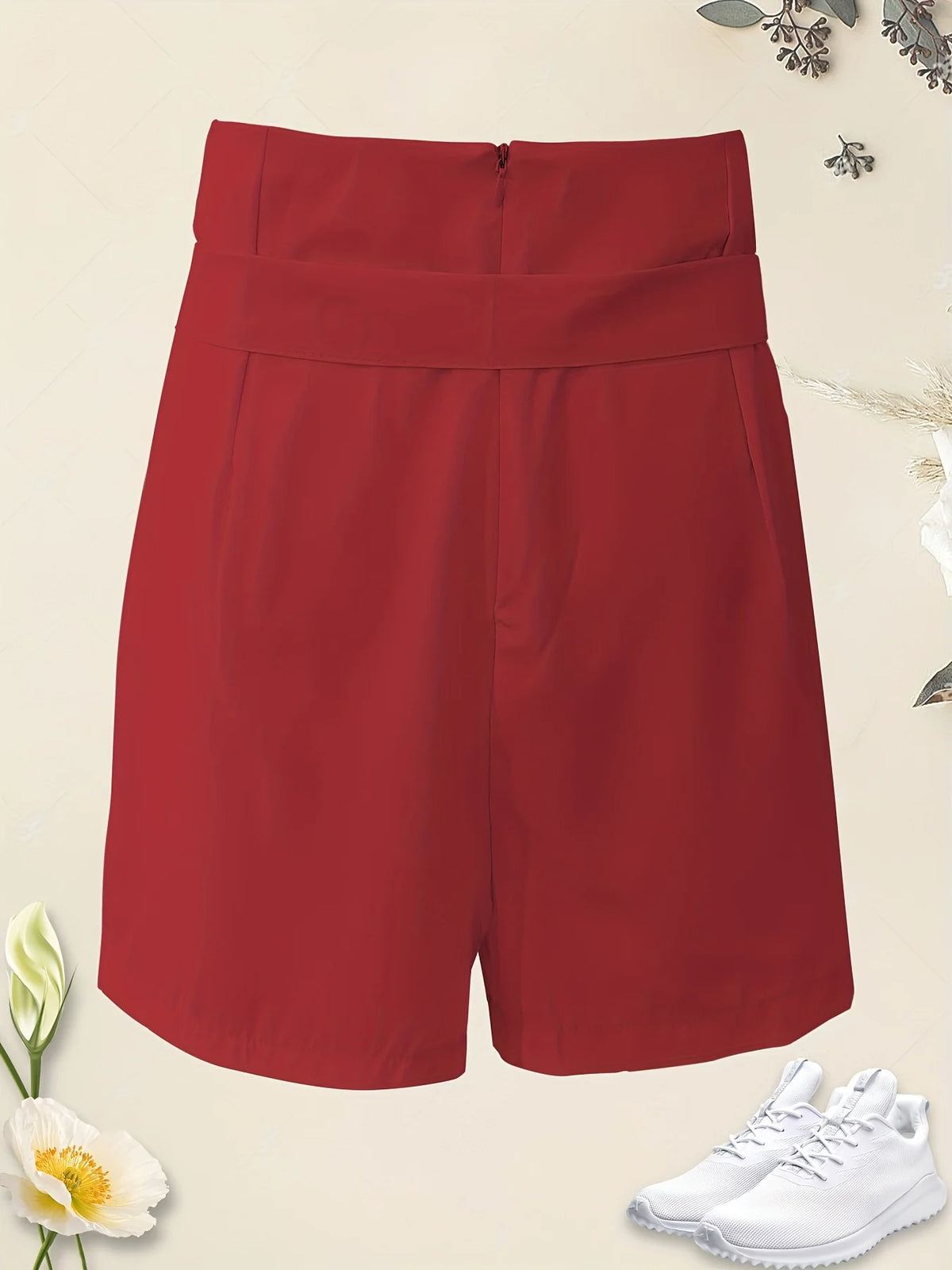 Summer High Waist Casual Solid  Shorts for Women Summer Wide Leg Work with Belt