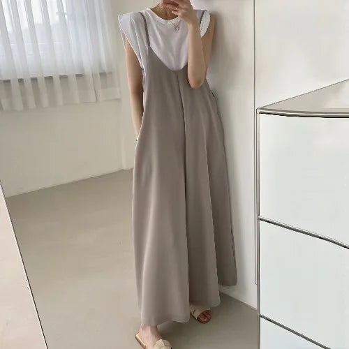 Versatile Loose Fit Slimming Shoulder Strap Pants Casual Pants Jumpsuit 2 Colors Drapey Comfortable Mid-aged Women's Pants