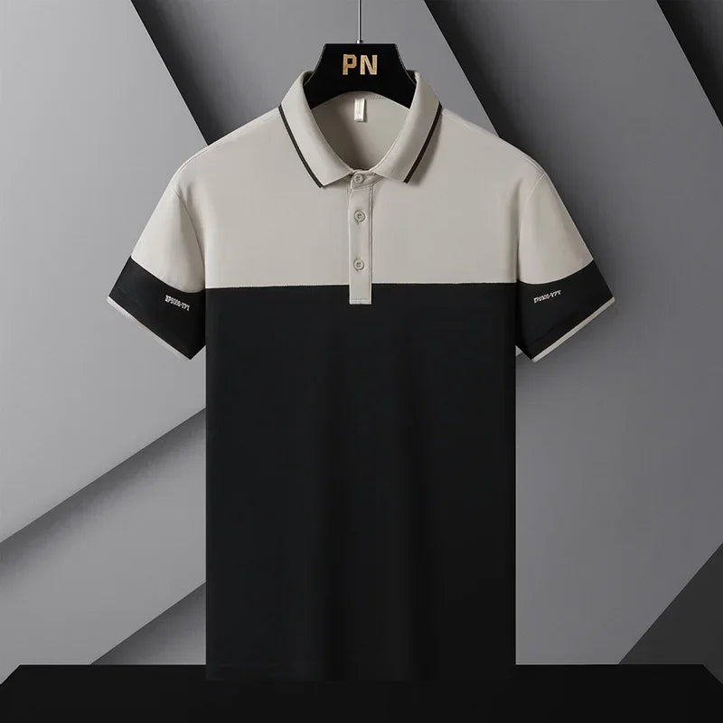 Business Casual Fashion Patchwork T-shirts Contrasting Colors Summer Short Sleeve Men's Clothing Polo-Neck All-match Polo Shirts