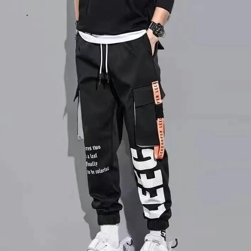 Men Drawstring Casual Pants Ribbon Tassel Pocket Hip Hop Joggers Cargo Pants Workout Sweatpants Trousers Sweatpants Streetwear