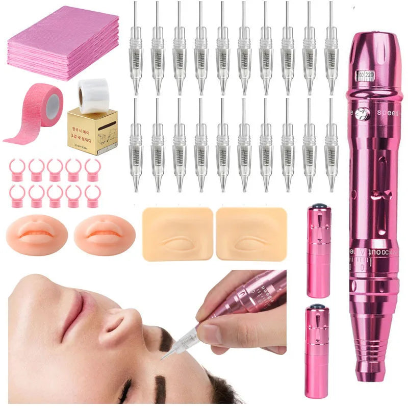 Professional Makeup Tattoo Kit Eyebrow Tattooing, Beauty Contact, Line Tattooing Machine with Dual Batteries for Beginners