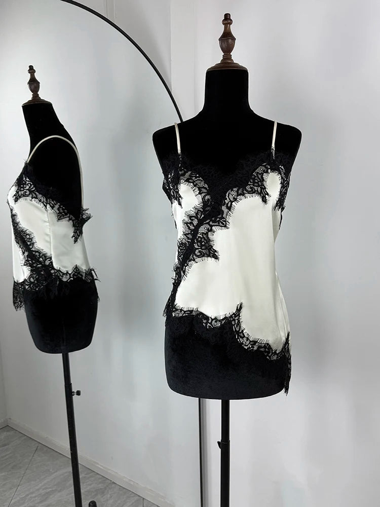 Tuularose Women's Lace Spaghetti Strap Dress Sexy Sleeveless Lace Patchwork Asymmetrical Dress Summer Party Looks Elegant Dress