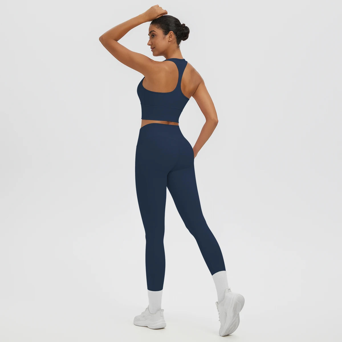 2PCS/set Gym Sports Yoga Suit for Women's Solid Color High Stretch Quick Drying Legging Yoga Pants Gather I-shaped Vest Yoga Set