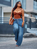 Fashion High Waist Denim Wide Leg Jeans for Women Detachable Skirt Layered Cargo Pocket Streetwear Baggy Jeans Denim Trousers
