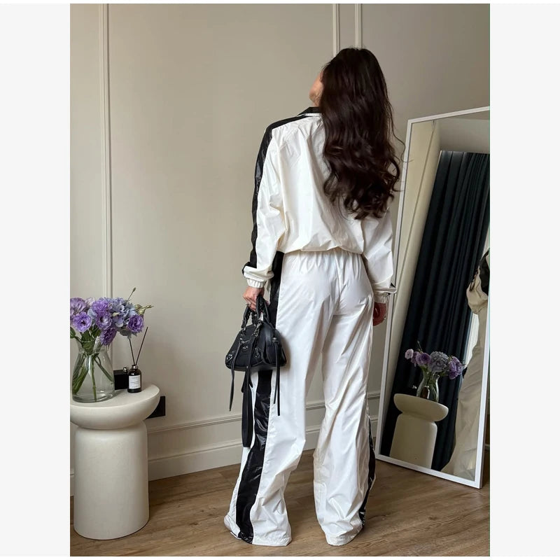 Lady'snavy Chevron Stripe Windbreaker Tracksuit Zip Cropped Jacket Contrast Trim Shorts 2026 Casual Sport Daily Jogging Street